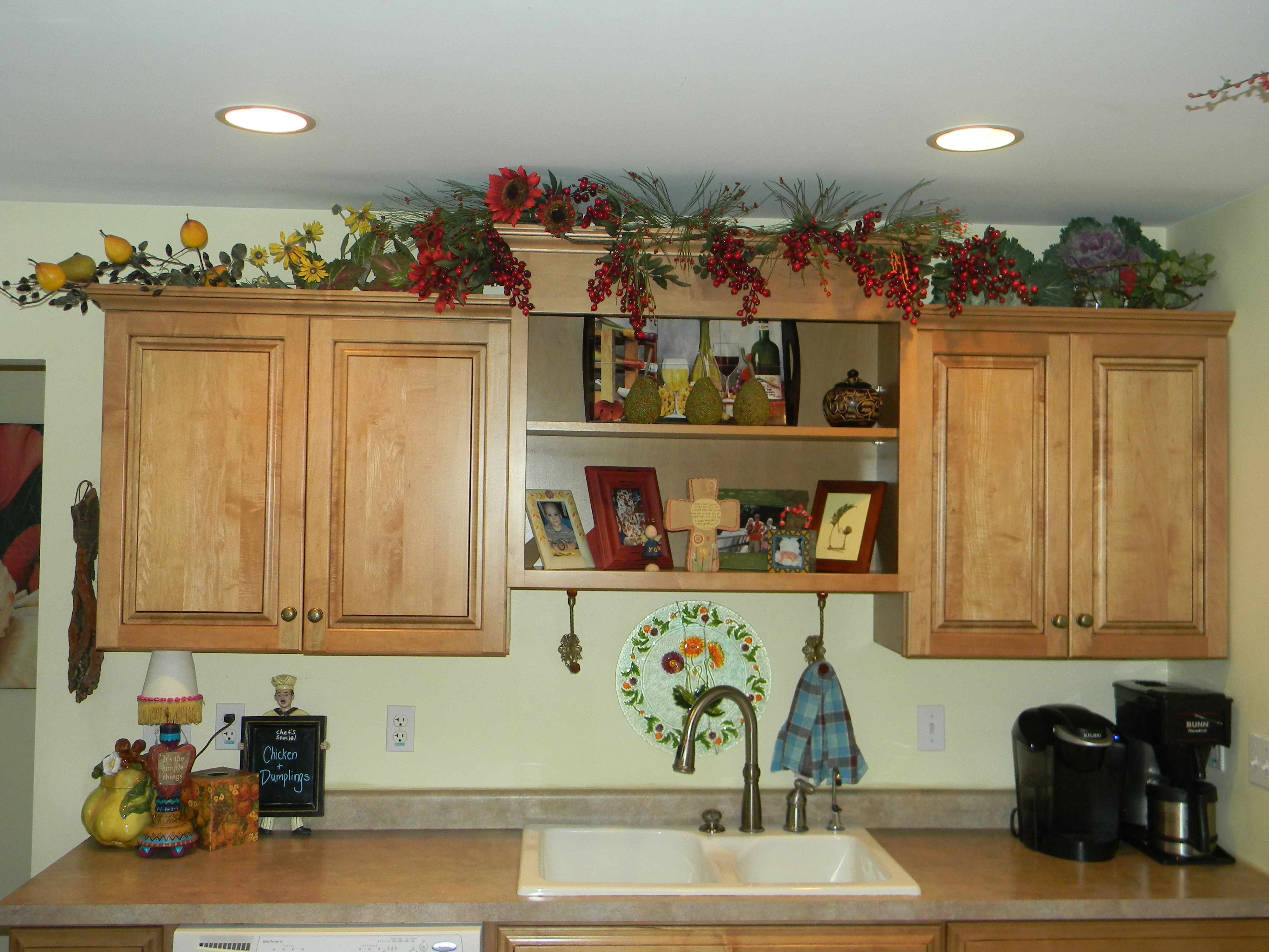 cabinets kitchen above decorating greenery before decor tips cabinet cupboard joyfuldaisy fake country nice