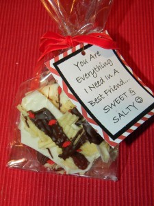 potato chip bark package with cute gift tag for a friend