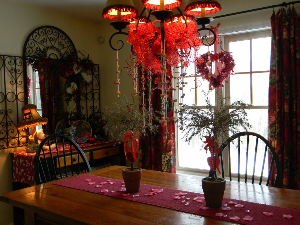 Valentine Decorations-dining room chandelier and table