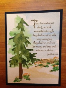 Rubber Stamped Card - Water Color Tree Scene