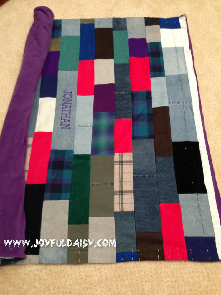 recycled jean quilt, stitching top