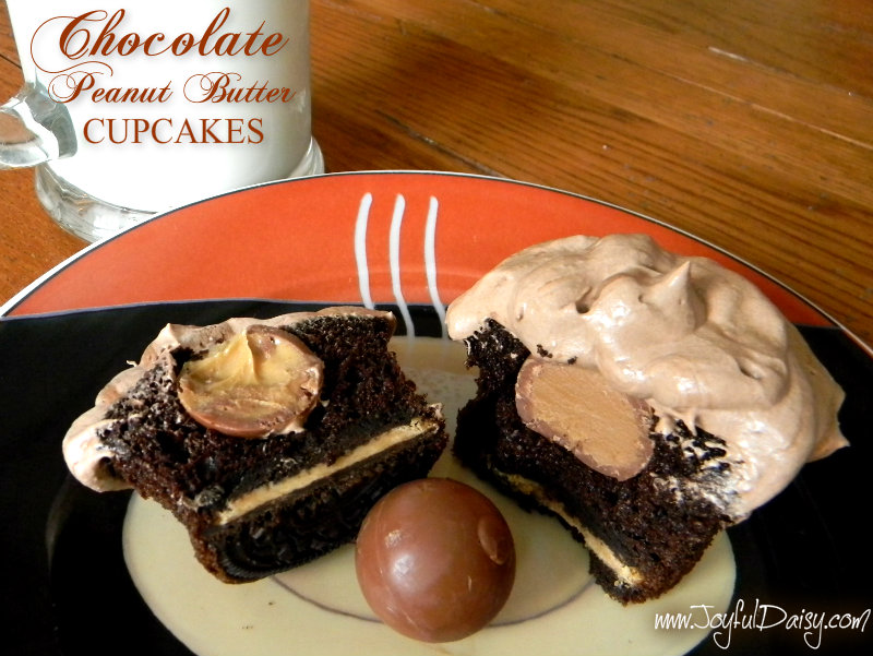 chocolate peanut butter cupcakes with milk