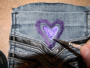 Stamping on Recycled Jean pockets for Accessory Organzier