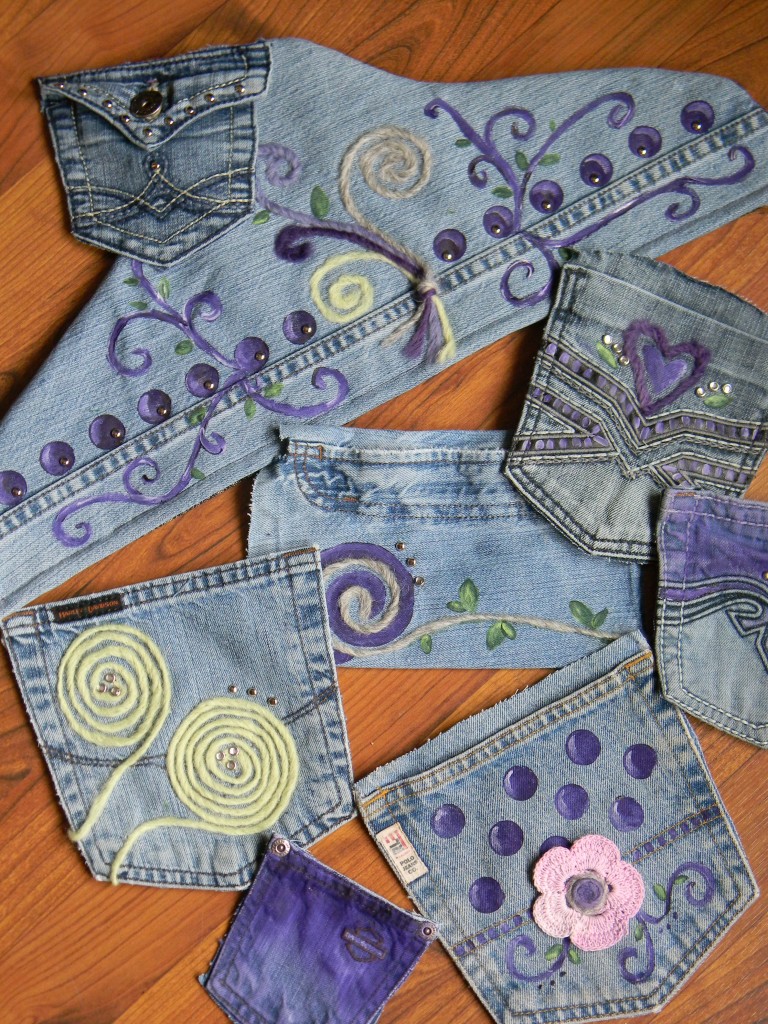 Decorated Jean pockets for hanging accessory organizer
