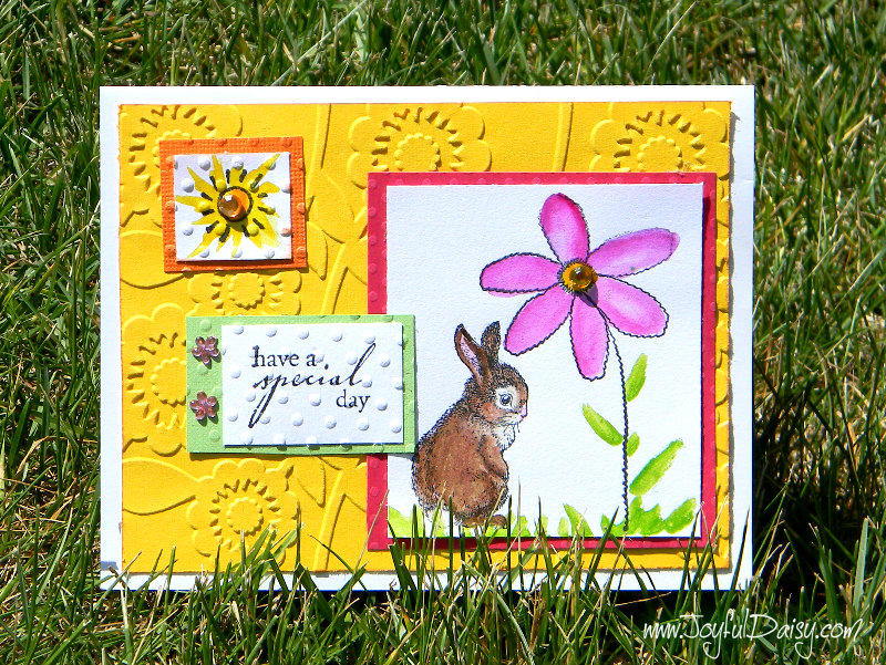 color block rubber stamped card with bunny