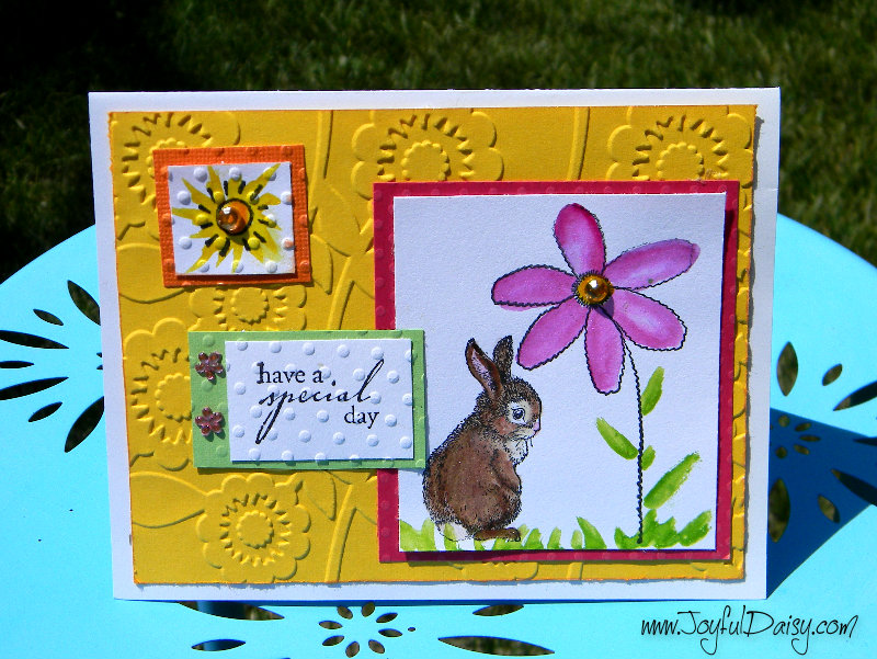 color block stamped card with bunny