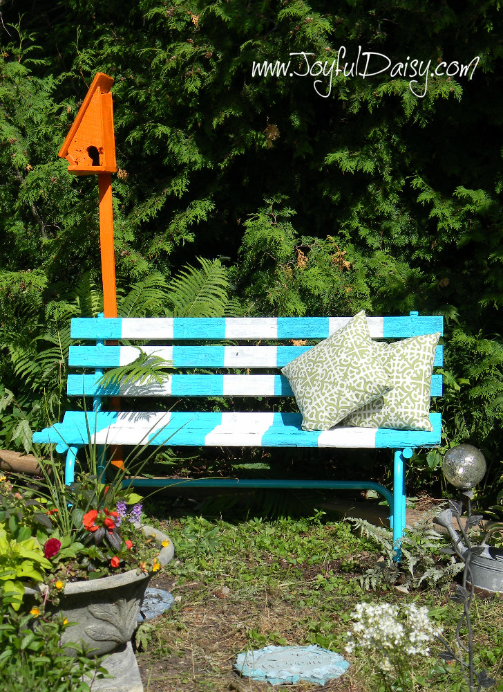 painted bench and birdhouse 3