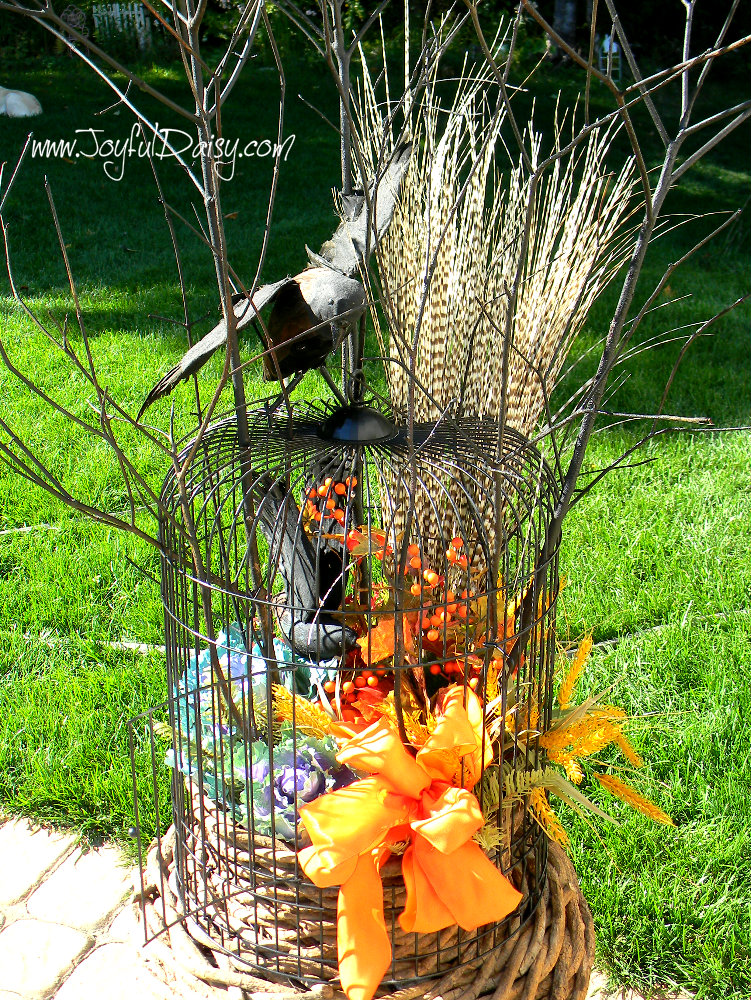 fall porch decor birdcage urn