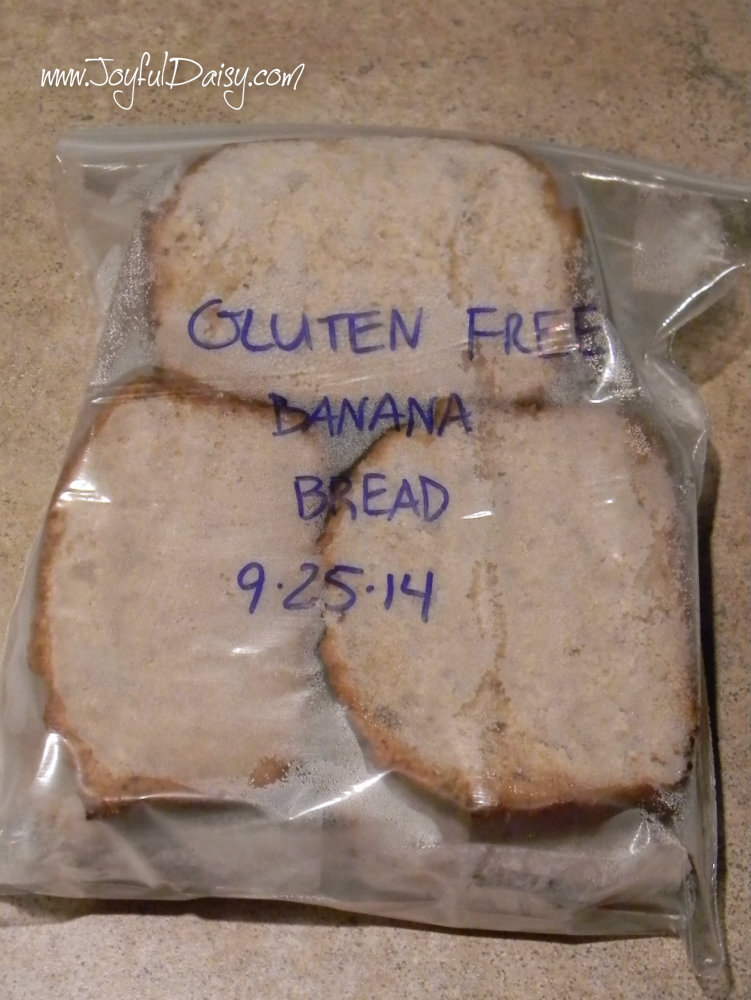 gluten free banana bread packaged for freezer