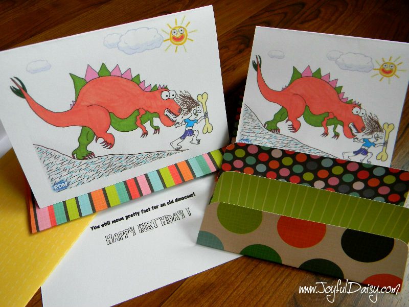 dinosaur birthday cards and enevelopes