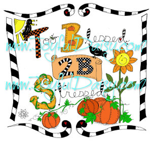 thanksgiving inspirational digital stamp - too blessed with pumpkins