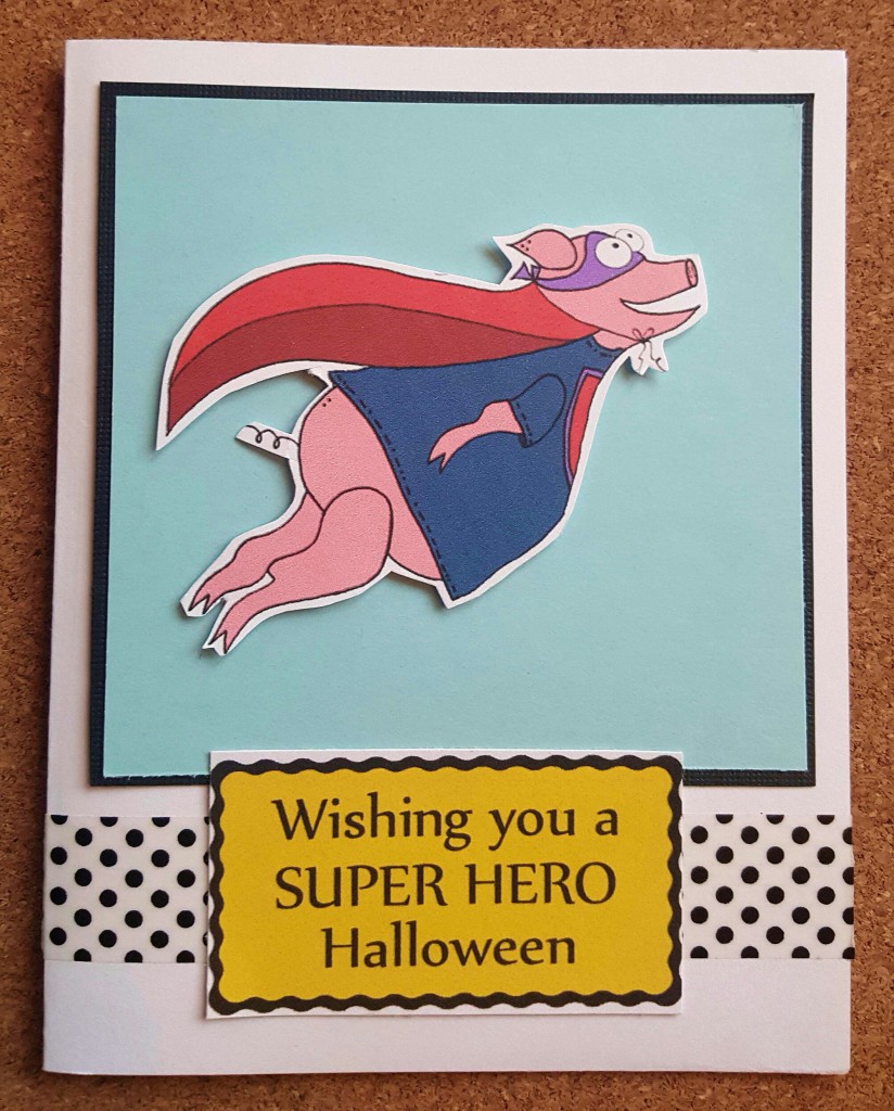 Flying pig super hero halloween card