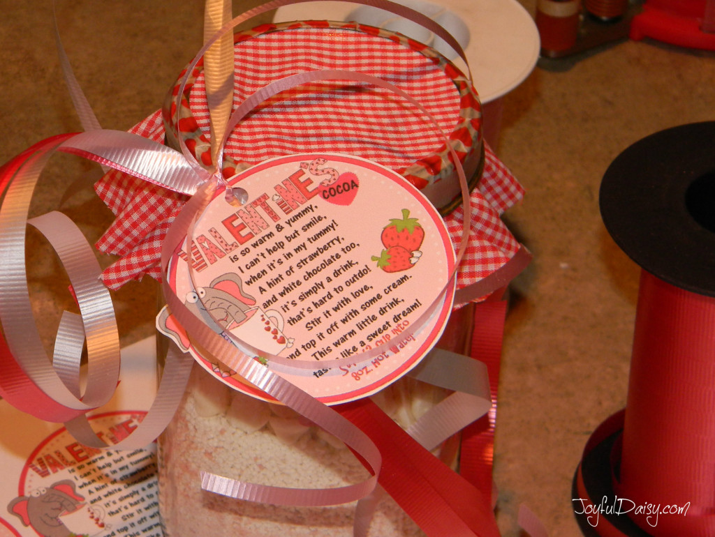 valentine cocoa jar mix decorating lid with curly ribbons